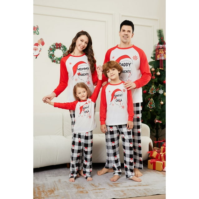 Ensemble de Pyjama Couple Père Noël Flocon de Neige Combinaison Parent-Enfant