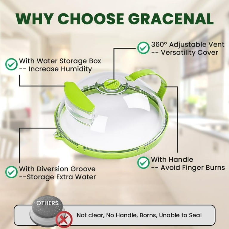 Gracenal Microwave Cover for Food, Clear Microwave Splatter Cover with  Water Steamer and Handle, 10 Inch Plate Covers, Kitchen Gadgets and
