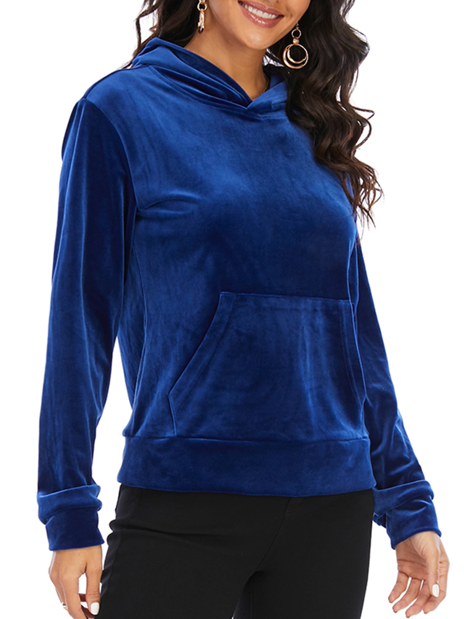 SHCKE Women's Hoodie Velour Sweatshirt Long Sleeve Hoodie Front Pockets Sweater Jacket Tops