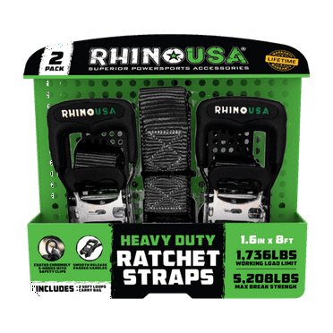 Rhino USA HD Ratchet Tie-Down Straps, 1.6in x 8ft, 2-Pack