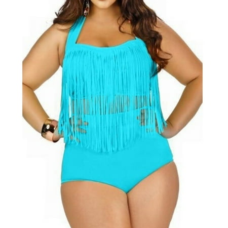 - LELINTA Women's Two Piece Braided Fringe Top High Waist Bottoms Bikini Set Swimwear Plus Size Swimsuit Black/Blue/Red