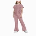 thumbnail image 5 of Paguaki Girls 2 Outfits Short Sleeve Ruched Drawstring Crewneck Tops Flare Leg Pants Summer Clothing Sets, 5 of 6