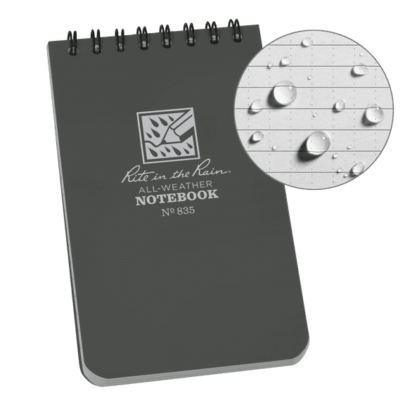 Rite in the Rain Weatherproof Top Spiral Notebook, 3" x 5", Gray Cover, Universal Pattern (No. 835)