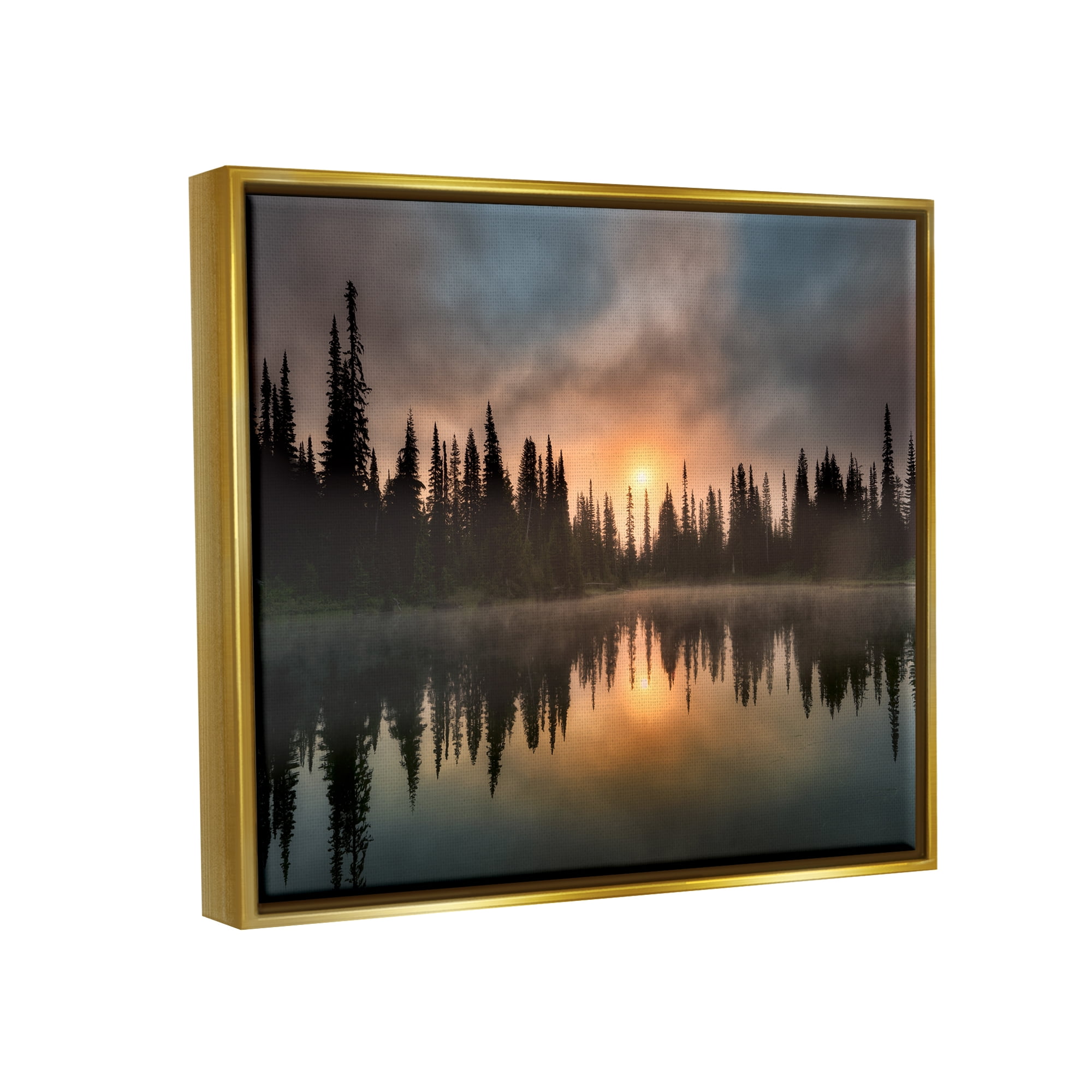 Stupell Industries Sunrise Lake Reflection Horizon Coastal Photography Gold Floater Framed Art Print Wall Art
