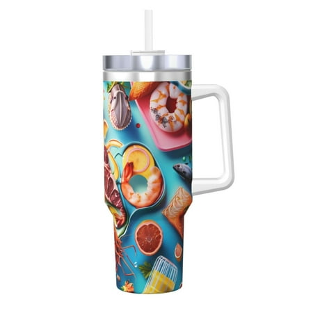 

Logiee Surreal Seafood Extravaganza Print 40OZ Ice Bully Cup with Handle and Straw Double Wall Stainless Steel Tumbler Travel Coffee Cup with Lid Summer Insulation and Cooling Cup