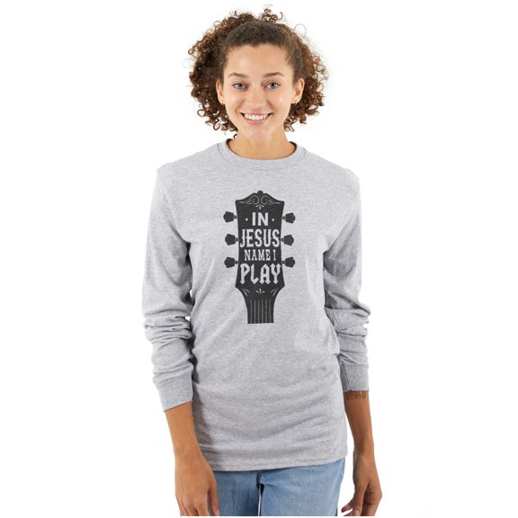 In Jesus Name I Play Guitar Music Long Sleeve TShirt Men Women Brisco Brands S