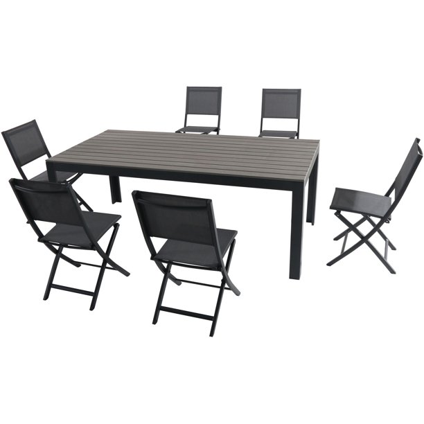 Cambridge Yuma 7Piece Dining Set with 6 Sling Folding Chairs and a Faux Wood Dining Table