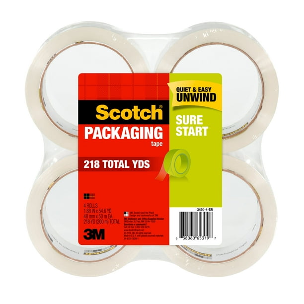 Nastro Da Imballaggio Scotch Sure Start – 2 Rotoli 48mm X 38,2m Con Dispenser, Trasparente, Silenzioso, Presa Forte - 2