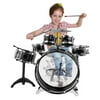 Musical Instruments Play Learning Educational Toy Gift Kids Junior Drum Set Kit With chair,Black