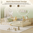thumbnail image 6 of Leumius Queen Size Floor Fence Bed with Central Entrance,Pine Wood Floor bed with Guardrails,Natural, 6 of 9