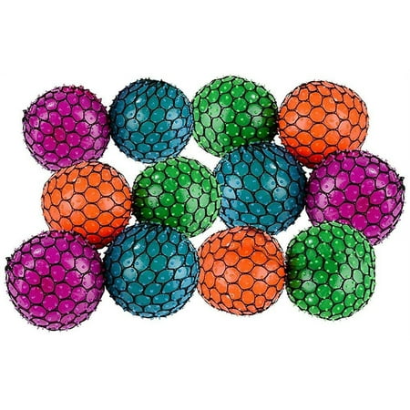 Neon Mesh Squish Ball - 3 inches Cool and Fun Stress Reliever Squishy - 12 Pack - Great Party Favor, Party Bag Stuffer, Gift Ideas - Therapy Ball by Kidsco