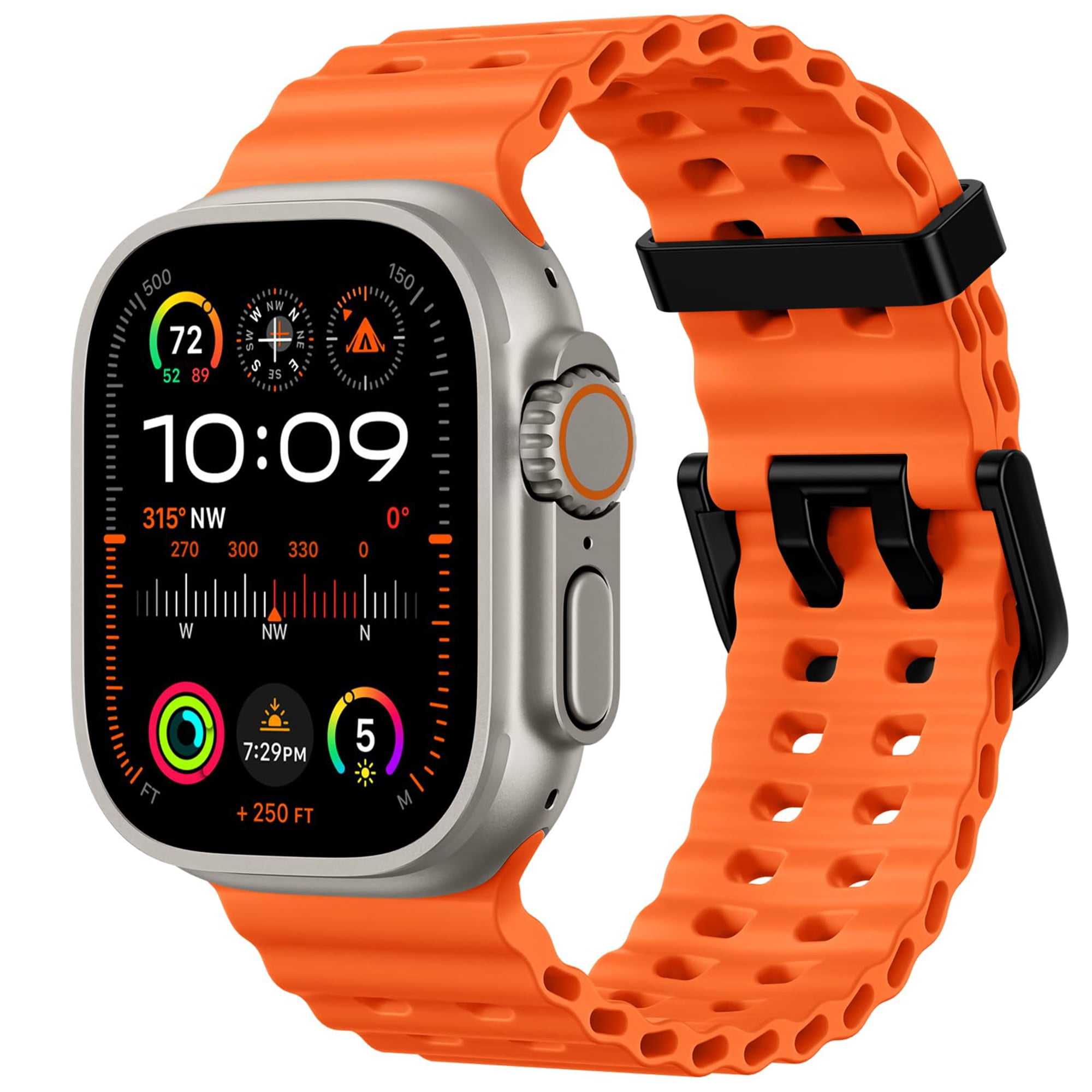 BANDOVA Silicone Ocean Band Compatible with Apple Watch Men Women, Breathable Tubular Sport Strap for Series 11 10 9 8 7 6 SE Ultra, Orange