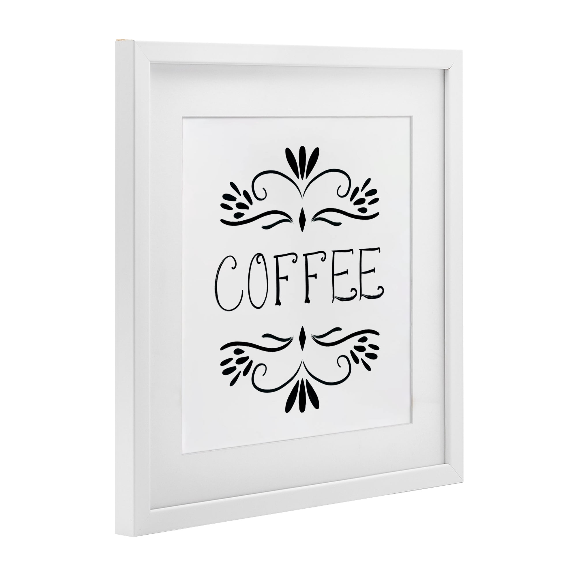 Stupell Industries Coffee with Floral Emblems White Framed Print Under Glass, design by Lucille Price