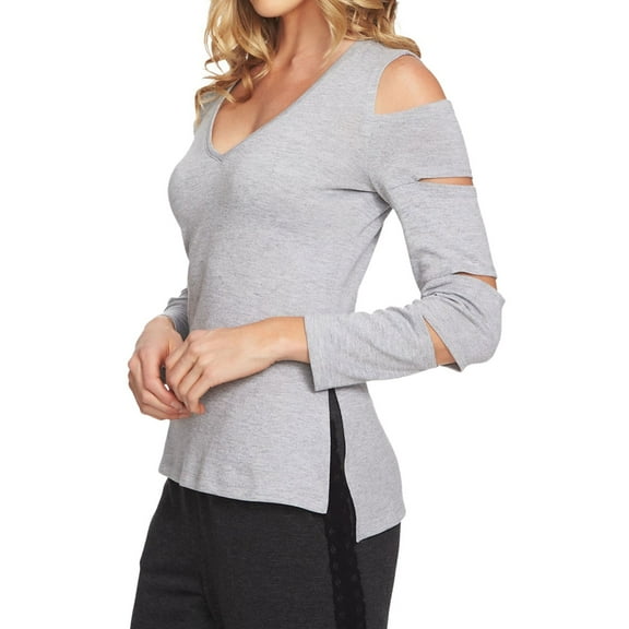1.STATE Womens Slash Sleeve Cold Shoulder Blouse, Grey, X-Small