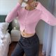 thumbnail image 4 of Blusa de Larga para Mujer, Cárdigan de Otoño, Camisa Corta con Cuello Abotonado Acanalado, Moda. Rosa S, 4 of 7