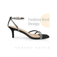 thumbnail image 3 of BLISSFUL STEP Women's Shoes Rhinestones Kitten Heels Ankle Strap Square Toe Faux Suede Sandals  Black 6, 3 of 6