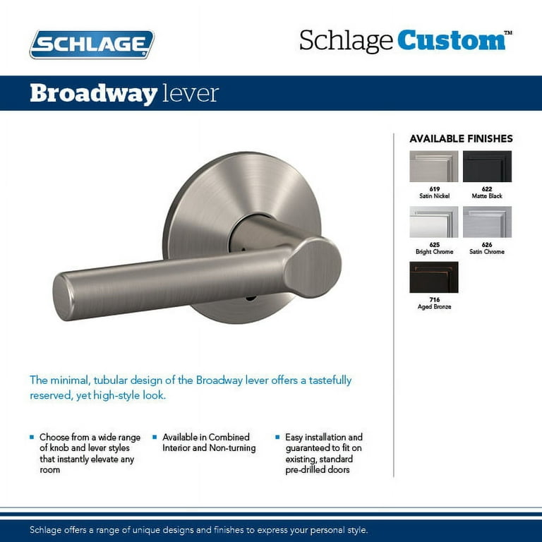 SCHLAGE Custom FC21 LAT 716 COL Latitude Lever with Collins Trim  Hall-Closet and Bed-Bath Lock, Aged Bronze 