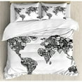 thumbnail image 3 of Modern Twin Size Duvet Cover Set, Artistic Sketch Style World Map with Floral Charm Purity on Earth Themed Print, Decorative 2 Piece Bedding Set with 1 Pillow Sham, Black White, by Ambesonne, 3 of 3