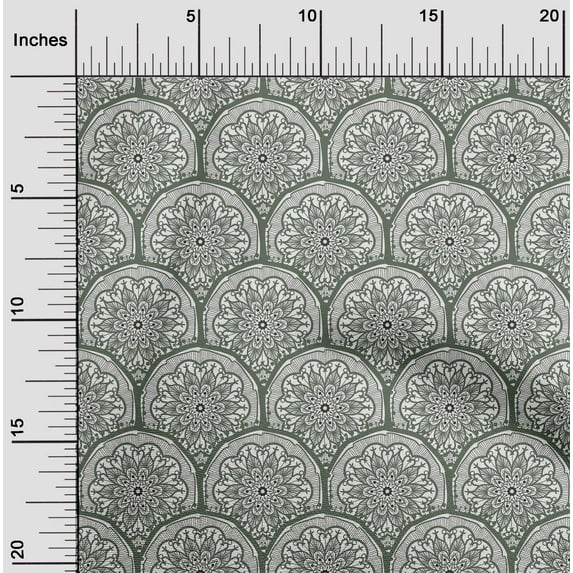 oneOone Cotton Poplin Olive Green Fabric Floral Mandala Sewing Fabric By The Yard Printed Diy Clothing Sewing Supplies 56 Inch Wide
