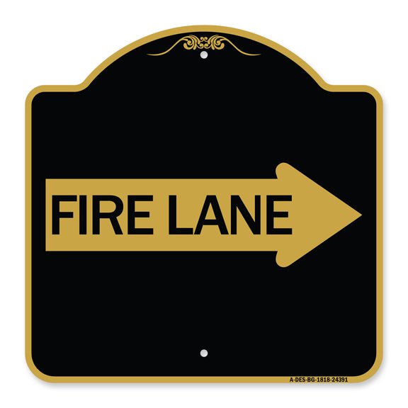 SignMission A-DES-BG-1818-24391 18 x 18 in. Designer Series Sign - Fire Lane Right Arrow, Black & Gold