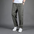 thumbnail image 3 of SWSMCLT Men's Cargo Casual Pants Work Utility Pants Long Trousers Cotton Straight Leg Summer Elastic Waist Army Green 46, 3 of 4