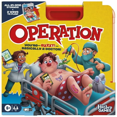 Operation Electronic Board Game with All-in-One Carrying Case, Kids Games, Teacher School Supplies, 6 