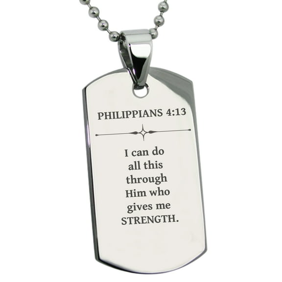 Tioneer Stainless Steel Strength Philippians 4:13 Dog Tag Pendant Necklace