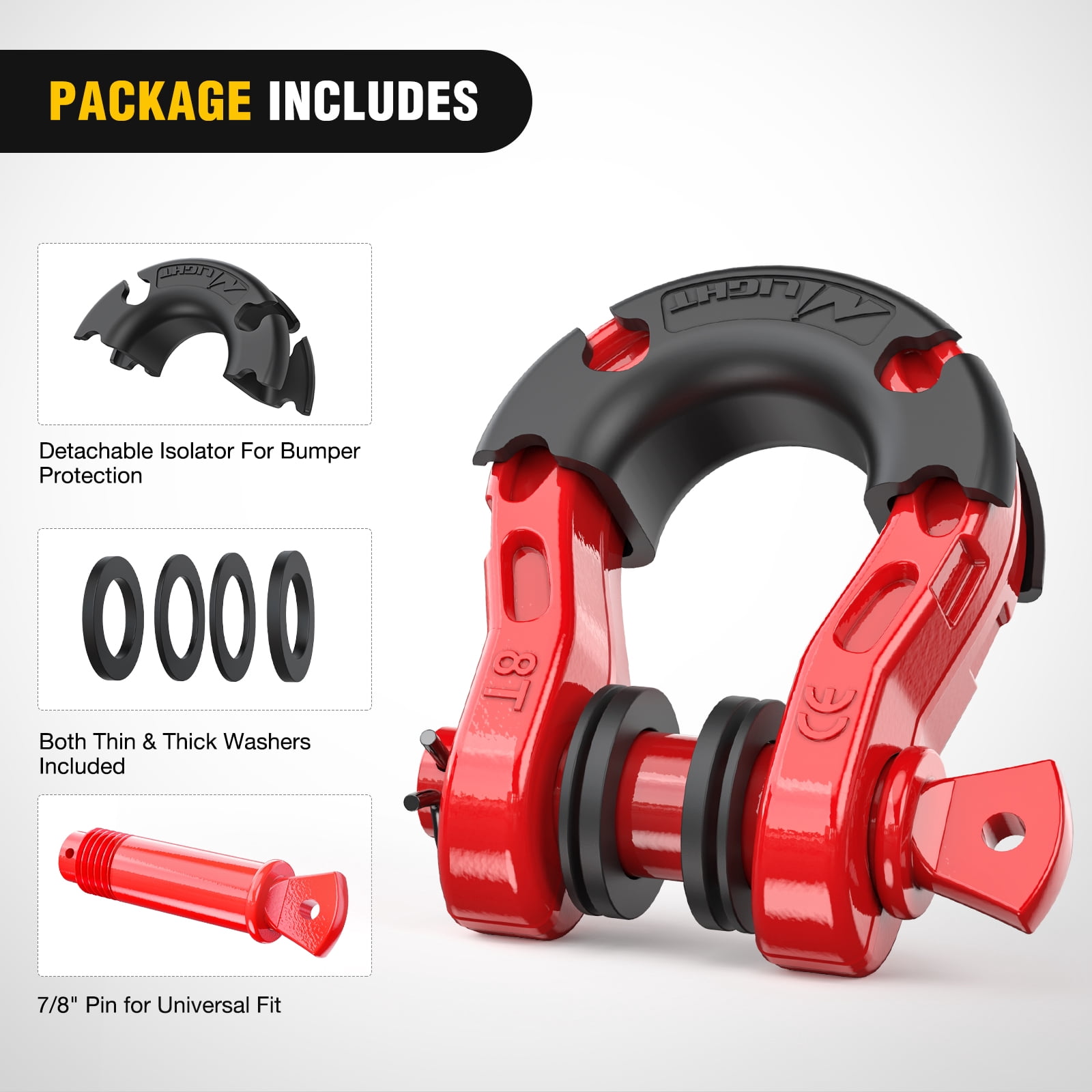 Nilight 2 Pack 3/4" Mega D-Ring Shackle with 7/8" Screw Pin 68,000LBS Break Strength, Heavy Duty Off Road Recovery Shackle for Use with Tow Strap, Winch, Off-Road Jeep Truck Vehicle, 2 Years Warranty