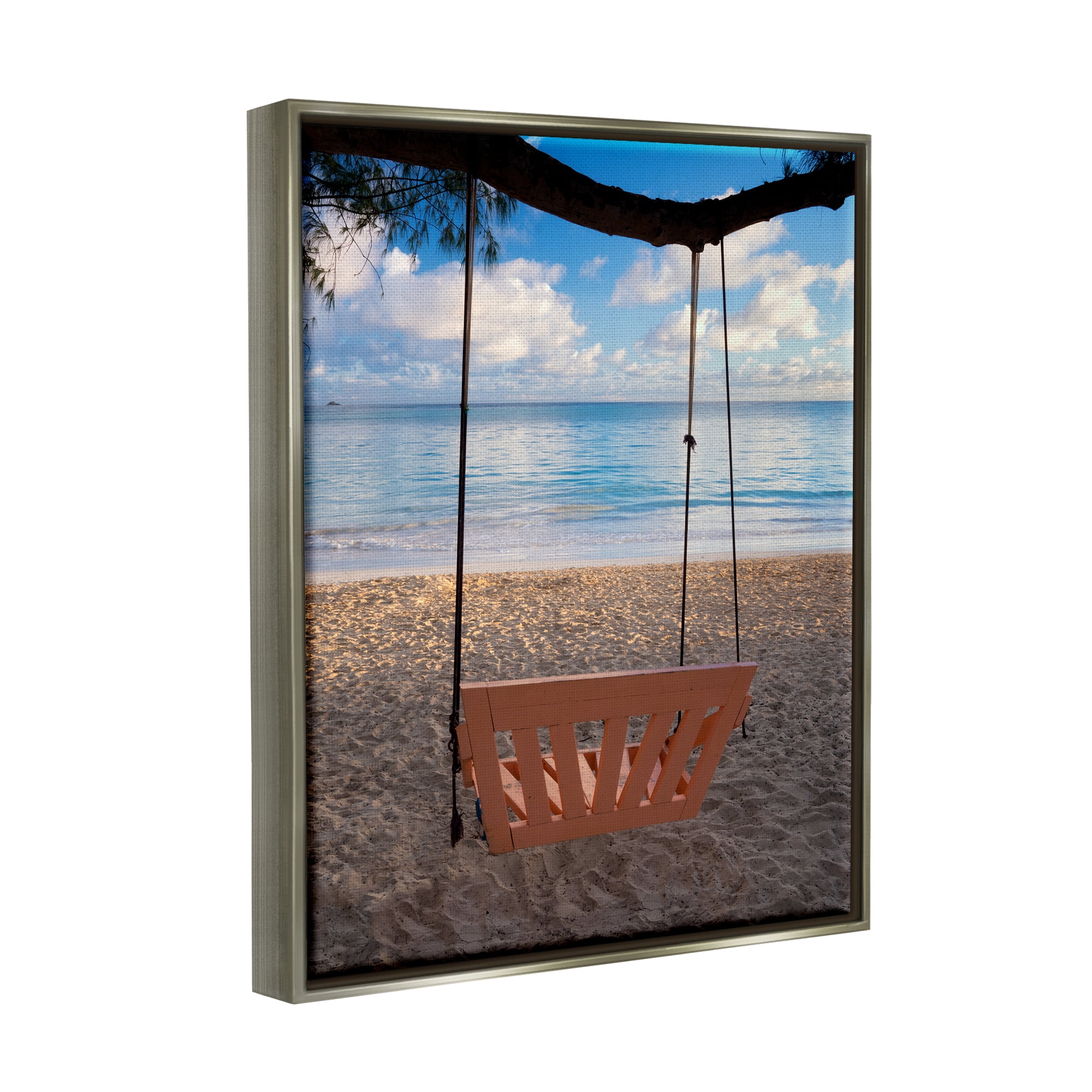 Stupell Industries Beach Swing Relaxing Shore View Coastal Photography Gray Floater Framed Art Print Wall Art