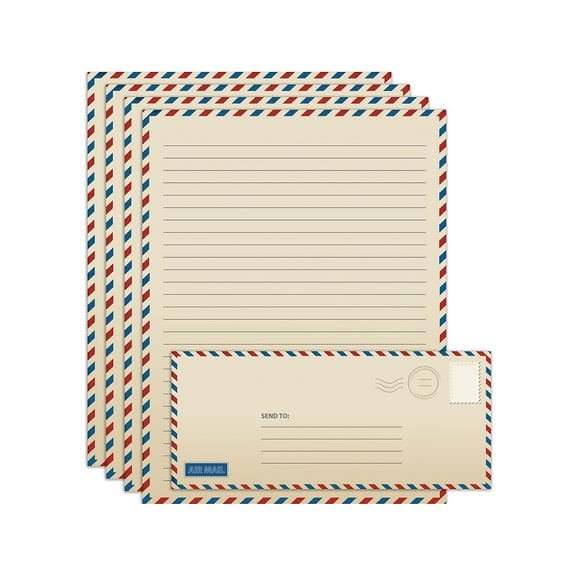 Better Office Stationery Vintage Airmail Stationery Paper Set, 100-Piece Set (50 Lined Sheets   50 Matching Envelopes)
