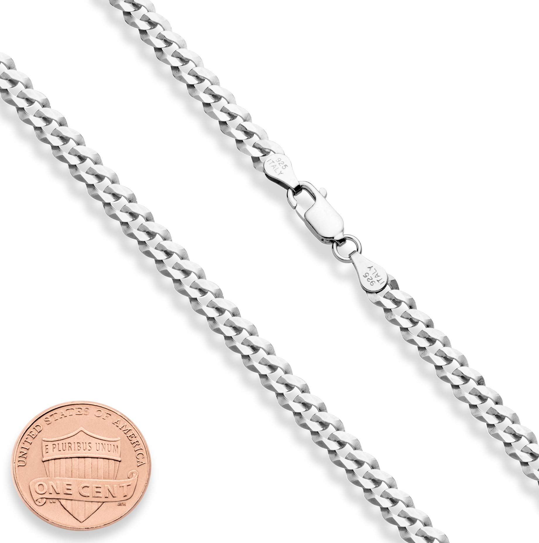 Miabella Solid 925 Sterling Silver Italian 5mm Diamond Cut Cuban Link Curb Chain Necklace for Women Men, Made in Italy (22 Inches)