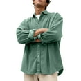 thumbnail image 2 of ZCFZJW Mens Corduroy Shirt Dressy Casual Long Sleeve Button Down Lapel Collar Shirts Lightweight Classic Loose Work Business Tops Green M, 2 of 7