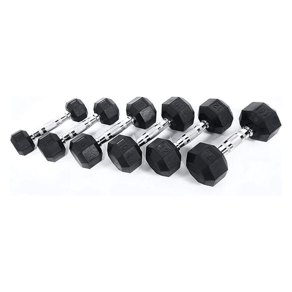 Ader 2lb-120lb Black Octagon Rubber Dumbbells Pair