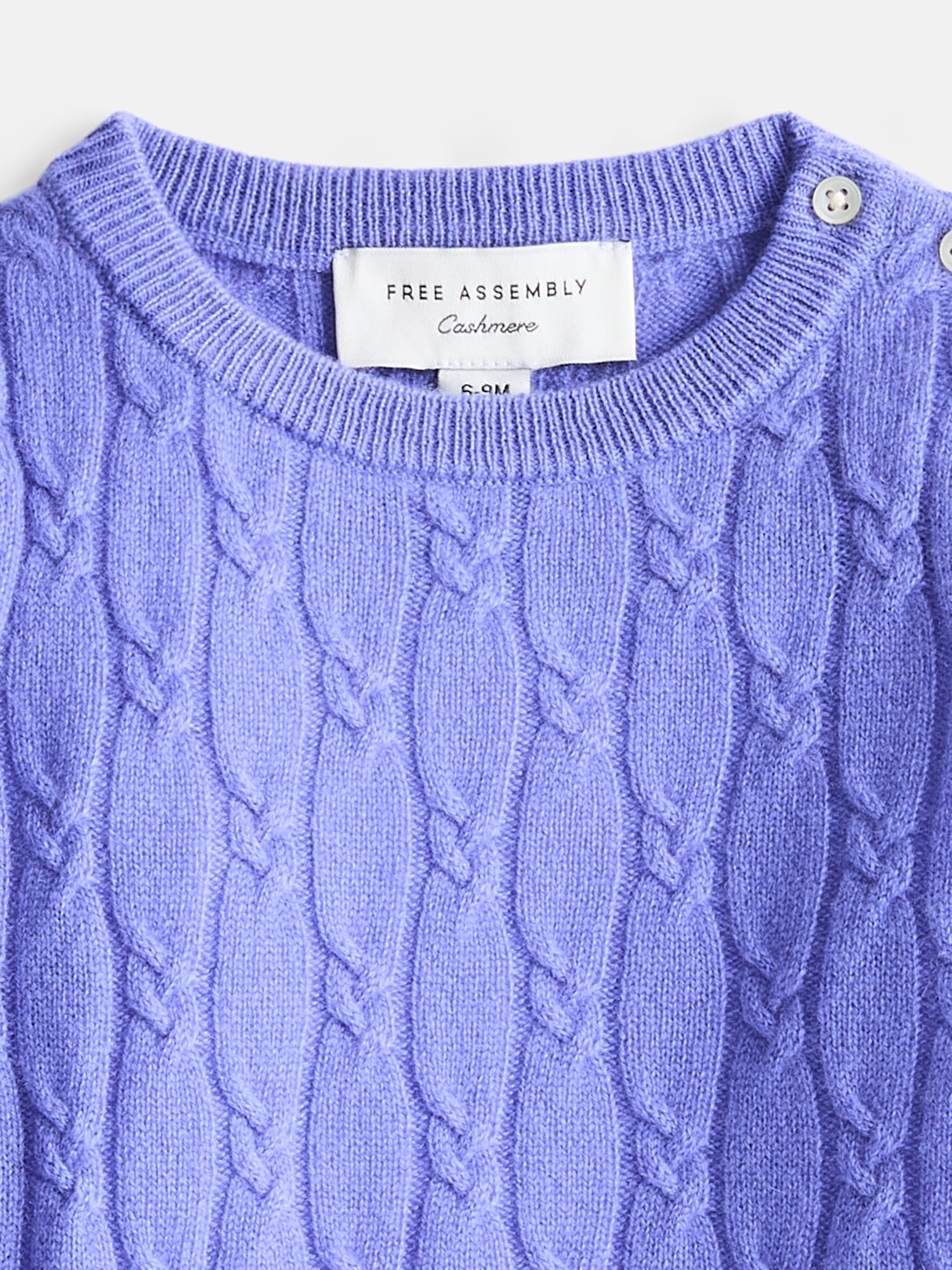 Free Assembly Baby Girls' Cashmere Cable Knit Sweater with Puff Sleeves, Sizes 6/9M-18M