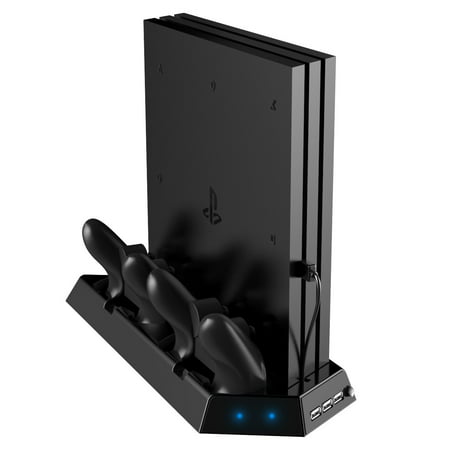 Vertical Stand for PS4 Pro with Cooling Fan, Controller Charging Station for Sony Playstation 4 Pro Game Console, Charger for Dualshock 4 ( Not for Regular PS4/Slim (Best Dualshock 4 Charging Station)