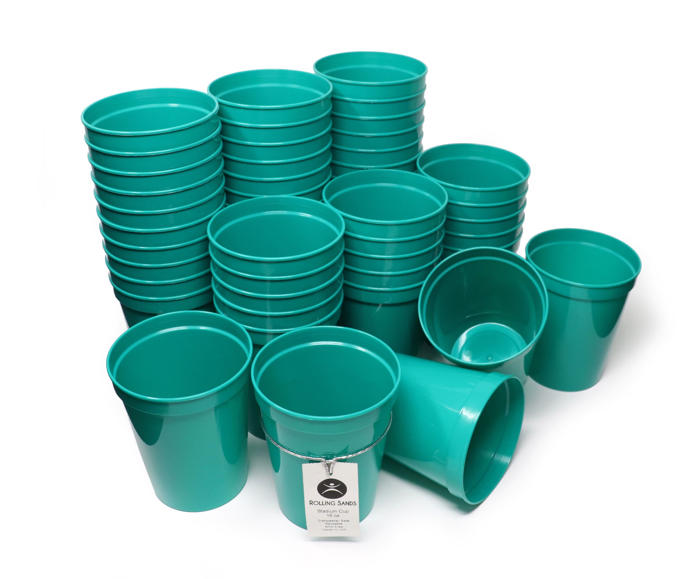 Rolling Sands 16 oz Reusable Plastic Cups, 50 Pack, USA Made, BPA Free