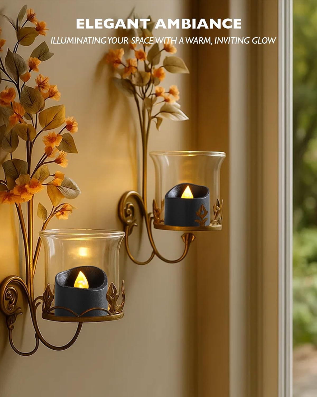 Homemory Black Tea Lights Candles Battery Operated, 24-Pack Flameless Votive Candles, 200+Hours Flickering LED Candles Colored Tealights Candles for Halloween, Holiday Decor, Theme Party, Table Decor