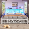 thumbnail image 4 of EnHomee King Size Metal Bed Frame with Vintage Headboard & Footboard Metal Platform Bed Frame King with LED Lights & Storage, Noise Free, White, 4 of 7