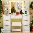 thumbnail image 4 of Ktaxon Get Ready with Me GRWM Makeup Vanity Set with 3 Color Lighted Mirror & Charging Station, Dressing Table w/ 7 Drawers for Femal Gift, White, 4 of 11