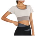 thumbnail image 1 of DAFEI Workout Tank Tops for Women Side Ruched Short Sleeve High Neck Crop Top Summer Athletic Gym Shirts, 1 of 5
