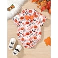 thumbnail image 5 of Aojekbee Baby Boy Halloween Romper PumpkinGhost Print Turn Down Collar Short Sleeve Gentleman Jumpsuit, 5 of 10