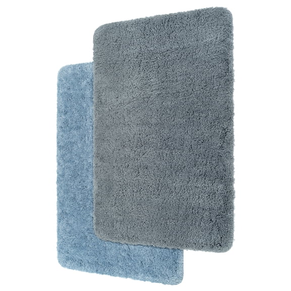 WELLMALL Soft & Plush Bath Rugs, Darkgray and Darkblue, TPR Non-Slip and Absorbent, 31 x 20, 2 Count
