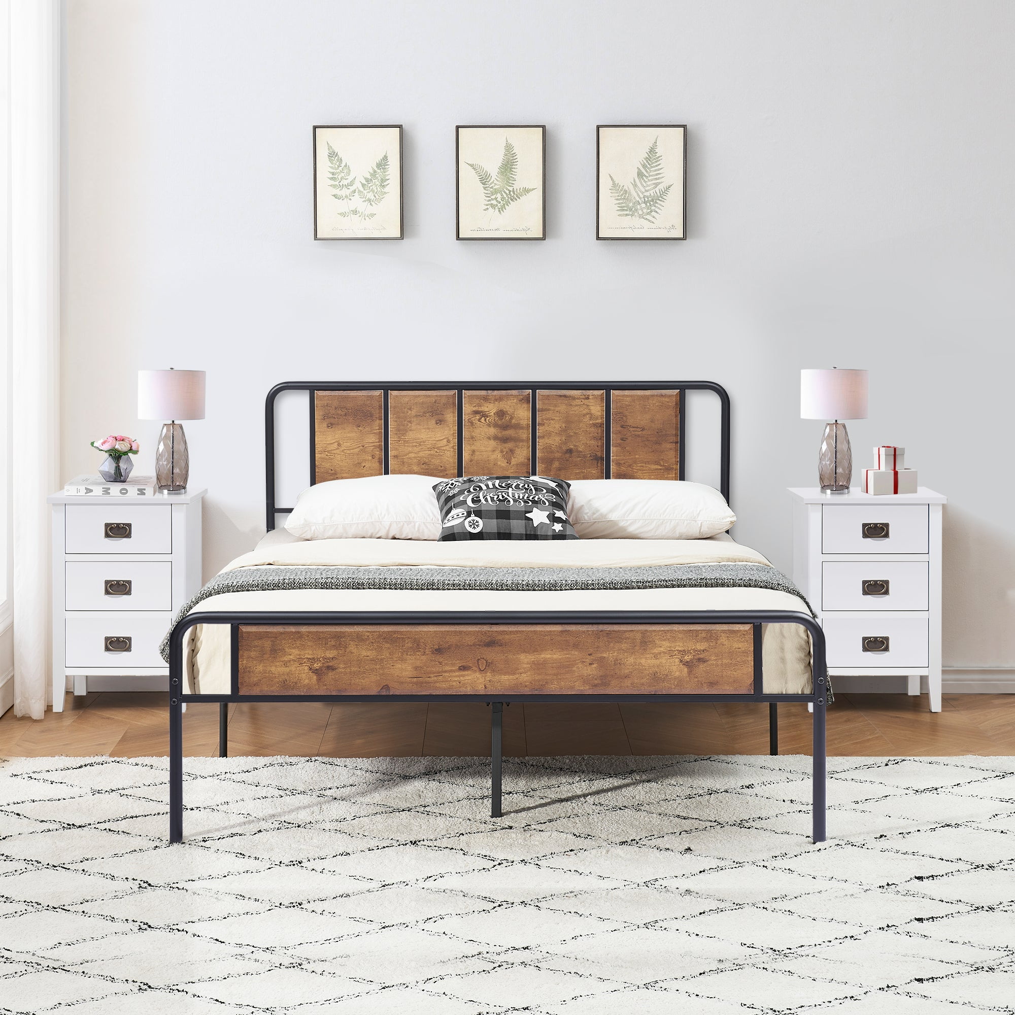 VECELO 3-Piece Bedroom Sets Metal Bed Frame and 2 Nightstands - Walmart.com
