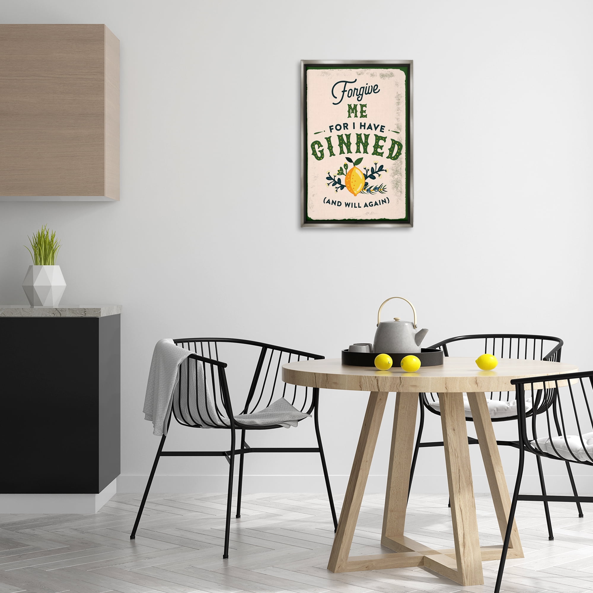Stupell Industries Forgive Me For I Have Ginned Food & Beverage Painting Gray Floater Framed Canvas Art Print Wall Art, 17 x 25
