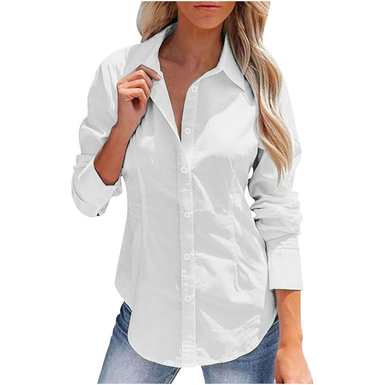 vokkrv Women's Long Sleeve Blouses & Shirts Stretch Button Down T Shirts Office Business Casual Tops for Ladies White L, Size: Large vokkrv Women's Long Sleeve Blouses & Shirts Stretch Button Down T Shirts Office Business Casual Tops for Ladies White L, Size: Large