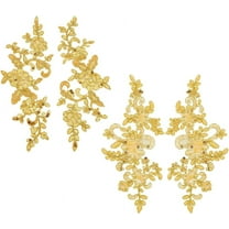 1 Set 2 Pairs Gold Embroidery Sequin Lace Applique 2 Styles Sewing Flower Fabric Collar Patch Polyester Iron on Sew on Patches for Bridal Wedding Dress Gown DIY Crafts