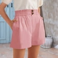 thumbnail image 2 of Shorts for Women 2026 Summer Cotton Linen Elastic High Waist Wide Straight Leg Roll Up Casual Shorts with Pockets, 2 of 8