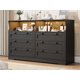 thumbnail image 1 of QinaQin Cómoda de madera de 55 pulgadas con 6 cajones, luces LED y contacto, mueble multifuncional que también funciona como base para TV, 1 of 9