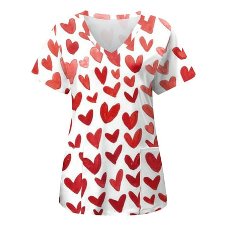 

TAIAOJING Women Scrubs Top Casual Print Short Sleeve Pocket Clothes T Shirt Top