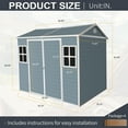 thumbnail image 6 of CarButler 8x6ft Resin Outdoor Storage Shed Heavy Duty Waterproof Tool Shed with Floor,2 Windows and Lockable Doors for Garden Patio Backyard Grey White, 6 of 8